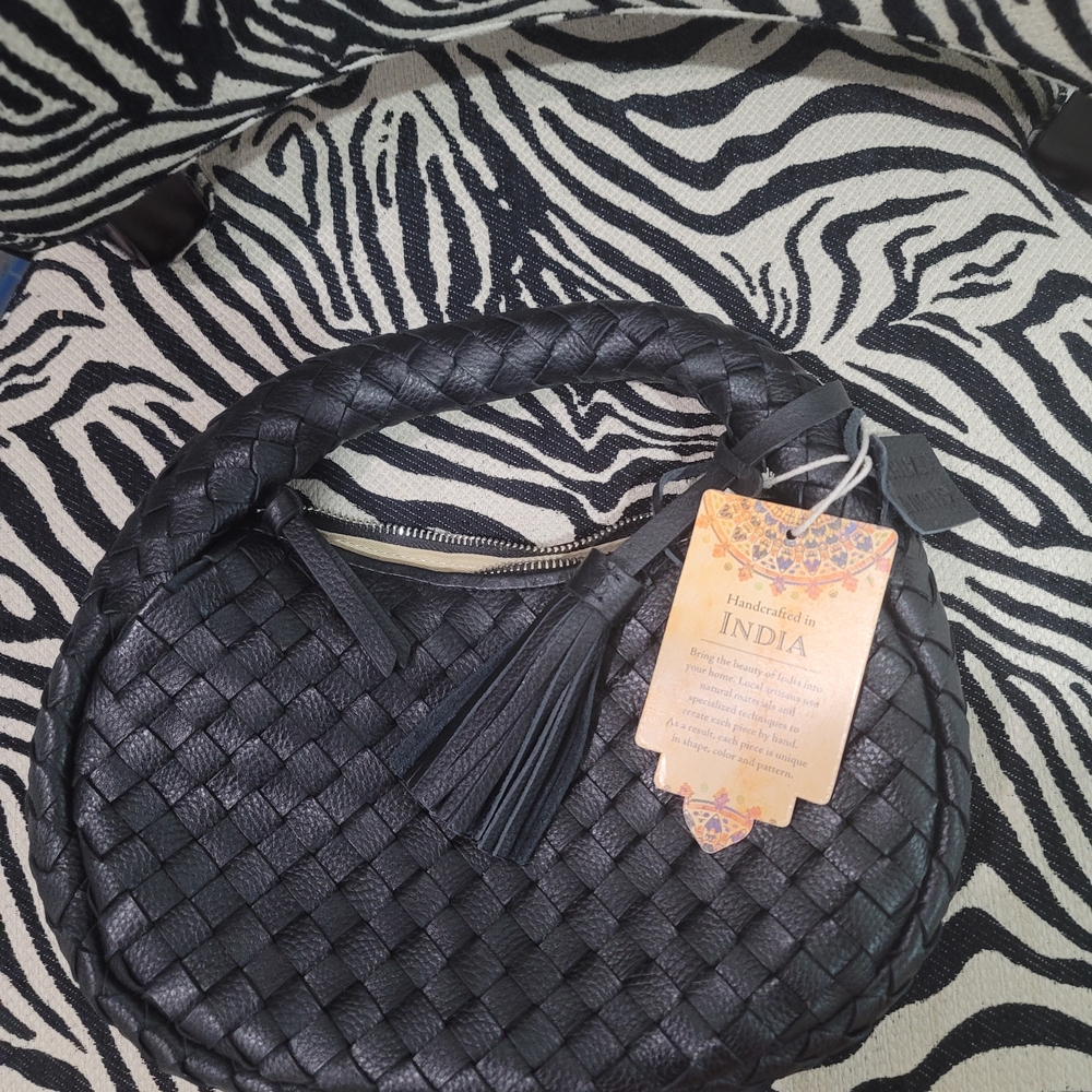 Tjmaxx Chic Black Woven Leather Top Handle